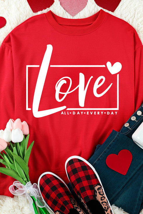 Red Valentine'S Day Love Graphic Sweatshirt