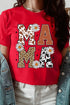 Red Western Animal Spots MAMA Letter Daisy Flower Printed Tee