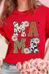 Red Western Animal Spots MAMA Letter Daisy Flower Printed Tee