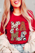 Red Western Animal Spots MAMA Letter Daisy Flower Printed Tee