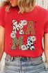 Red Western Animal Spots MAMA Letter Daisy Flower Printed Tee