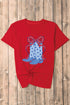 Red Western Star Boots Bow Knot Print Crew Neck T Shirt