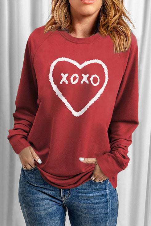 Red Xoxo Heart Pattern Print Valentines Sweatshirt