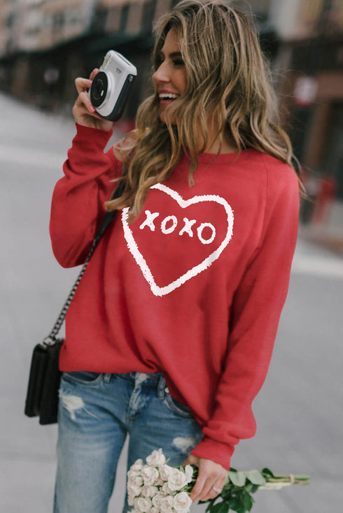 Red Xoxo Heart Pattern Print Valentines Sweatshirt