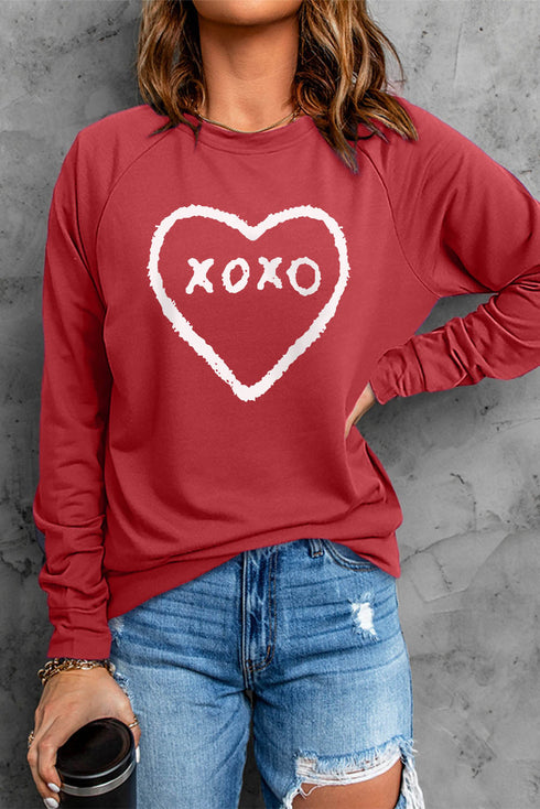 Red Xoxo Heart Pattern Print Valentines Sweatshirt