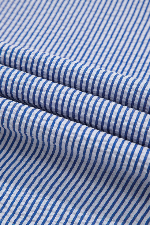 Refined Stripe Lace Panel Sleeveless Crew Neck Blouse Top