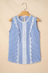 Refined Stripe Lace Panel Sleeveless Crew Neck Blouse Top