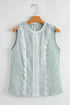 Refined Stripe Lace Panel Sleeveless Crew Neck Blouse Top