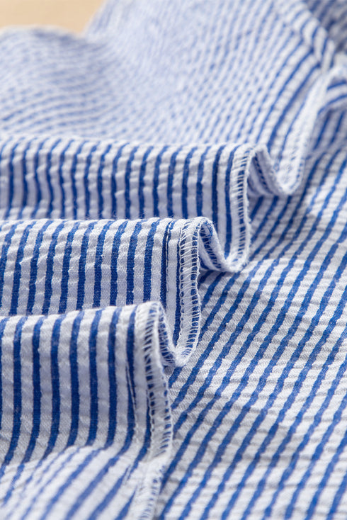 Refined Stripe Lace Panel Sleeveless Crew Neck Blouse Top