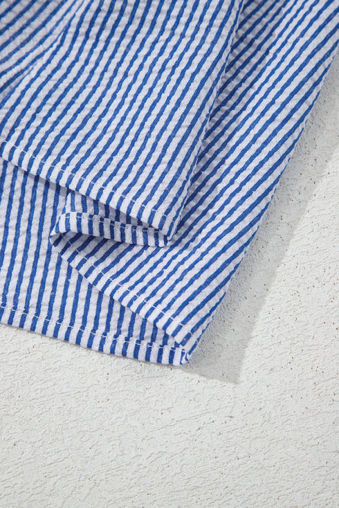 Refined Stripe Lace Panel Sleeveless Crew Neck Blouse Top