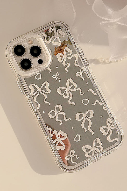 Reflective Mirror Surface Bow Detail Protective Phone Case