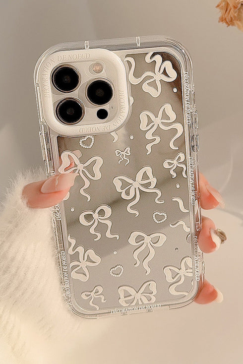 Reflective Mirror Surface Bow Detail Protective Phone Case