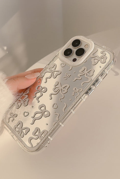 Reflective Mirror Surface Bow Detail Protective Phone Case