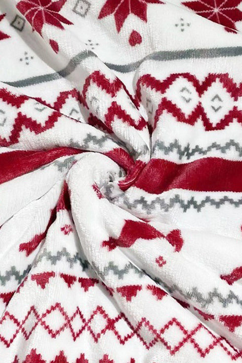 Reindeer And Snowflake Printed Plush Fleece Sherpa Blanket