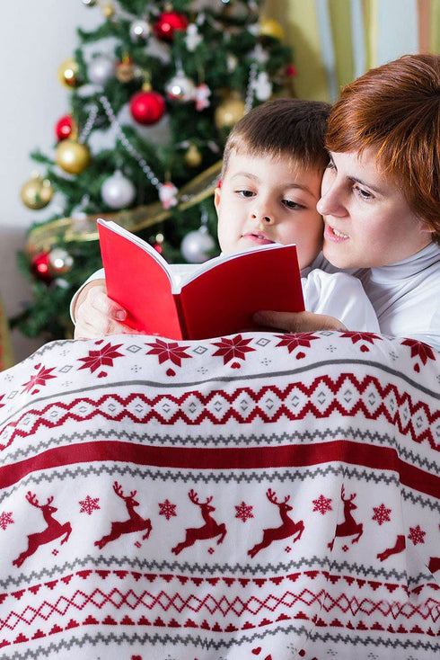 Reindeer And Snowflake Printed Plush Fleece Sherpa Blanket