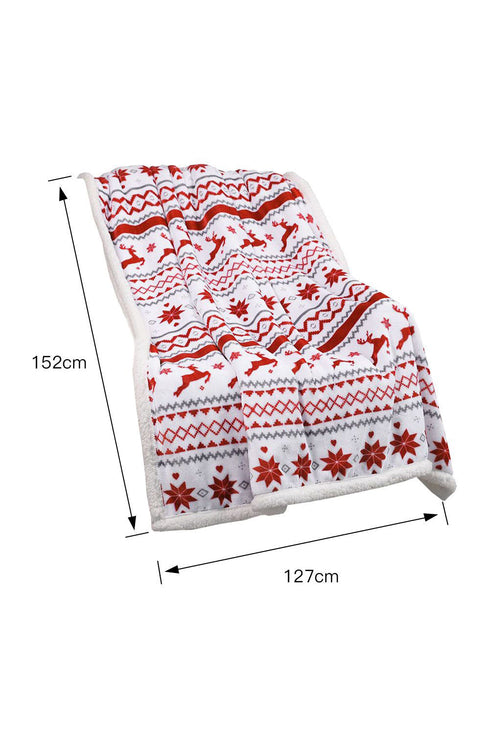 Reindeer And Snowflake Printed Plush Fleece Sherpa Blanket