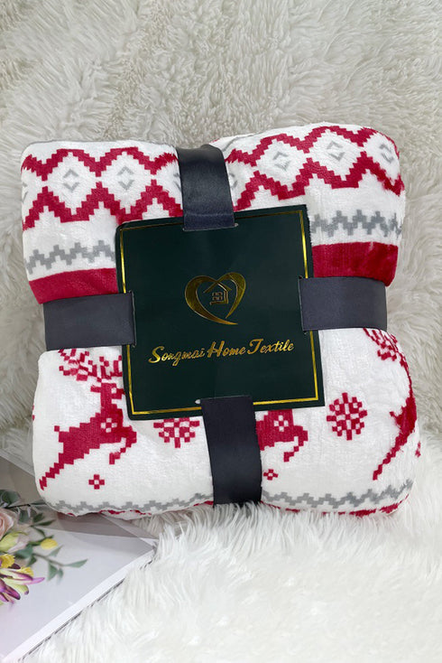 Reindeer And Snowflake Printed Plush Fleece Sherpa Blanket