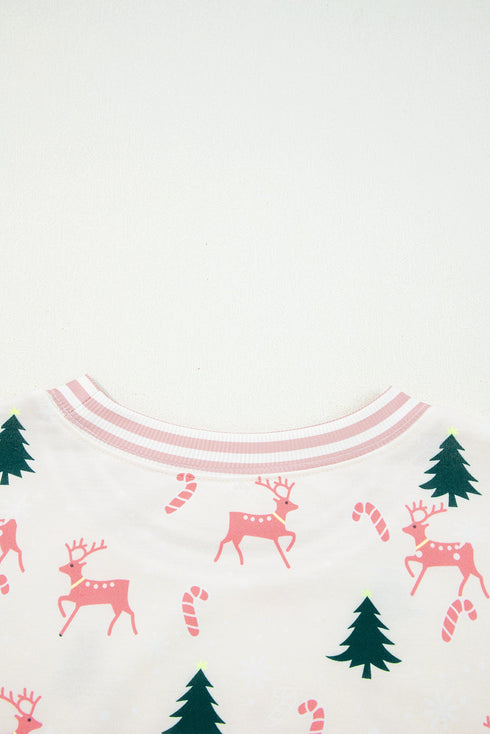 Reindeer And Tree Print Striped Lounge Set