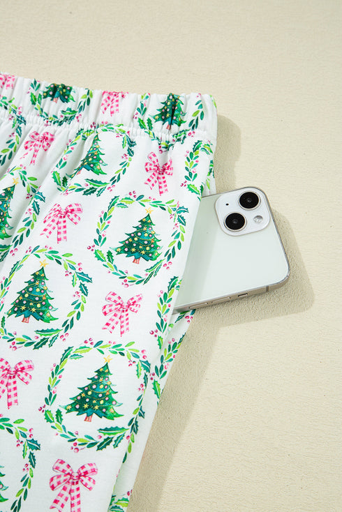 Reindeer And Tree Print Striped Lounge Set