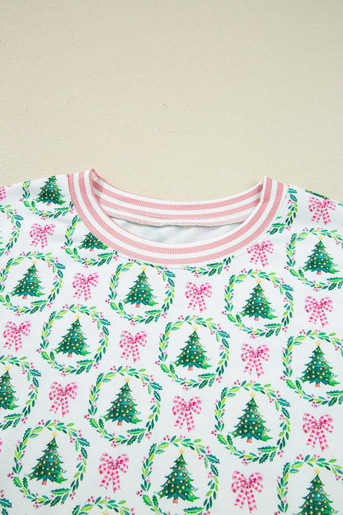 Reindeer And Tree Print Striped Lounge Set