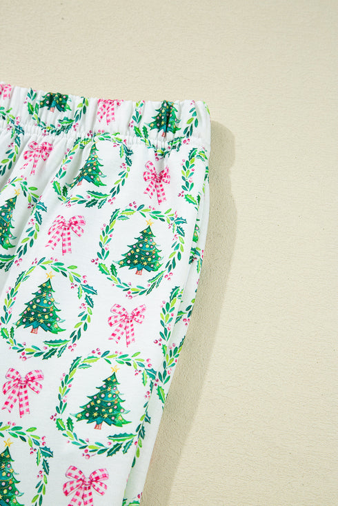 Reindeer And Tree Print Striped Lounge Set