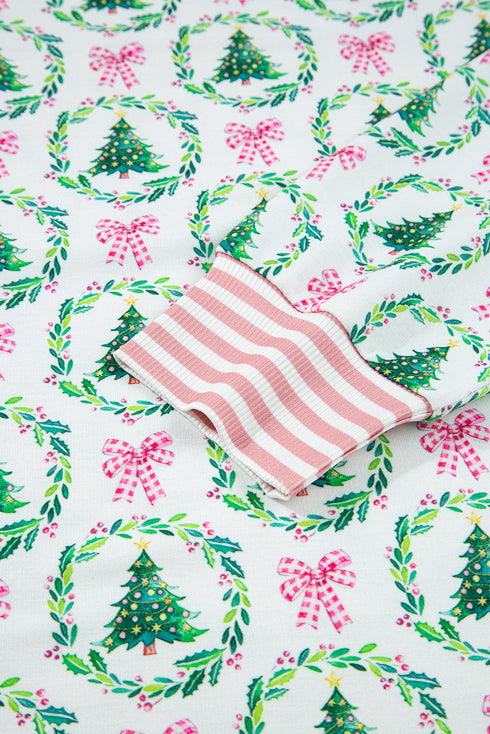 Reindeer And Tree Print Striped Lounge Set