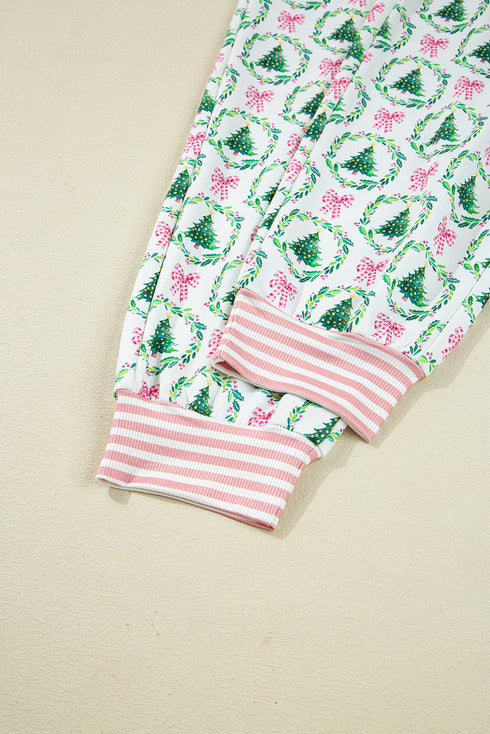 Reindeer And Tree Print Striped Lounge Set