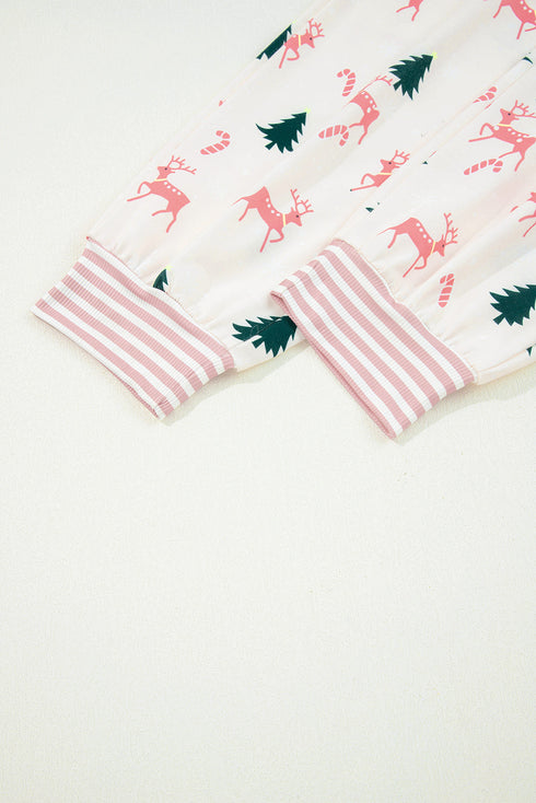 Reindeer And Tree Print Striped Lounge Set