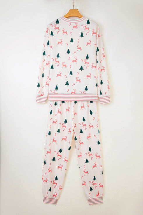 Reindeer And Tree Print Striped Lounge Set