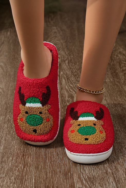 Reindeer Pattern Plush Fleece Thick Platform Slippers