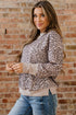 Relaxed Animal Print V Notch Pullover Sweatshirt