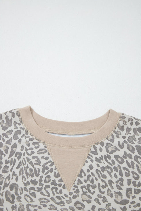 Relaxed Animal Print V Notch Pullover Sweatshirt