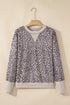 Relaxed Animal Print V Notch Pullover Sweatshirt