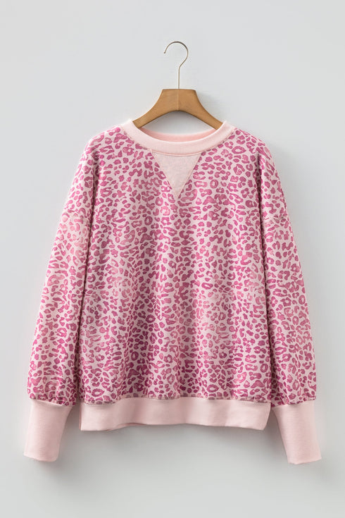 Relaxed Animal Print V Notch Pullover Sweatshirt