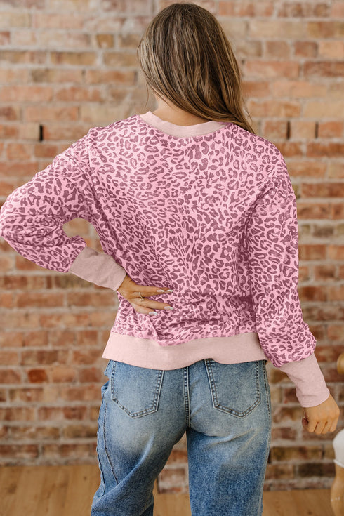 Relaxed Animal Print V Notch Pullover Sweatshirt