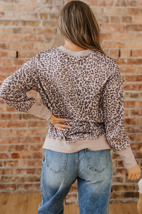 Relaxed Animal Print V Notch Pullover Sweatshirt