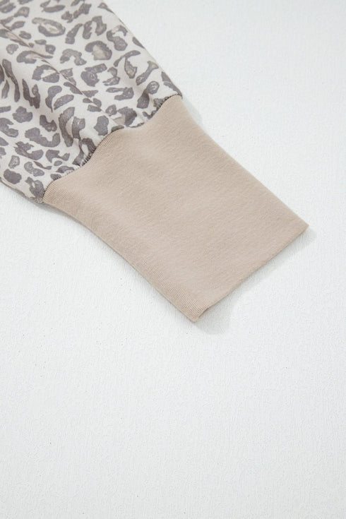 Relaxed Animal Print V Notch Pullover Sweatshirt