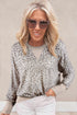 Relaxed Animal Print V Notch Pullover Sweatshirt