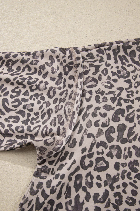 Relaxed Animal Print V Notch Pullover Sweatshirt