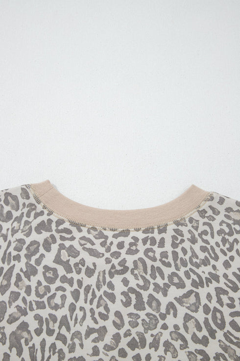 Relaxed Animal Print V Notch Pullover Sweatshirt