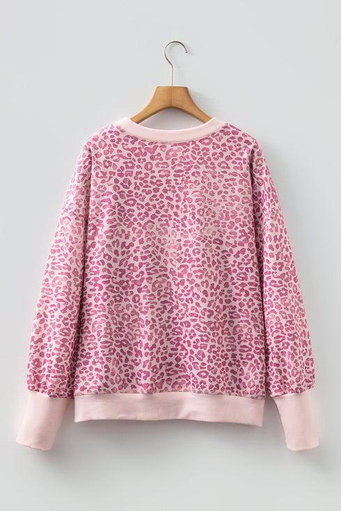 Relaxed Animal Print V Notch Pullover Sweatshirt