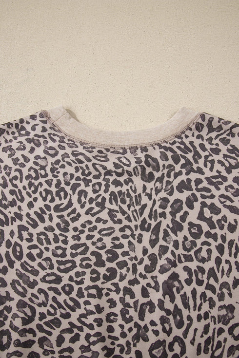 Relaxed Animal Print V Notch Pullover Sweatshirt