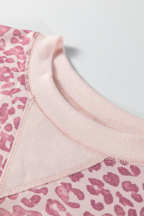 Relaxed Animal Print V Notch Pullover Sweatshirt