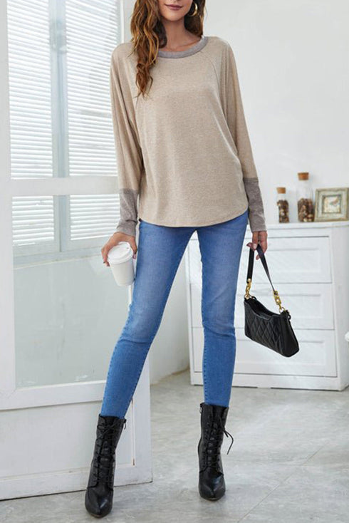 Relaxed Batwing Sleeve Cotton Blend Knit Top