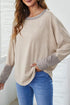 Relaxed Batwing Sleeve Cotton Blend Knit Top