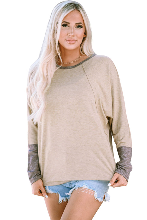 Relaxed Batwing Sleeve Cotton Blend Knit Top