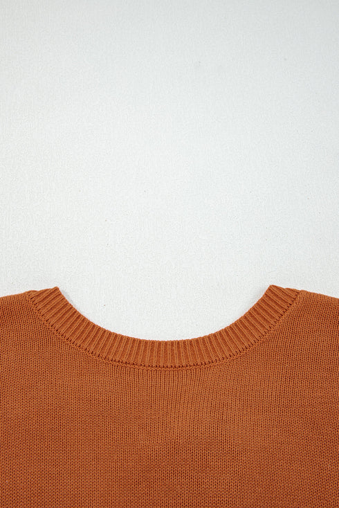 Relaxed Bishop Sleeve Ribbed Trim Knit Pullover Sweater