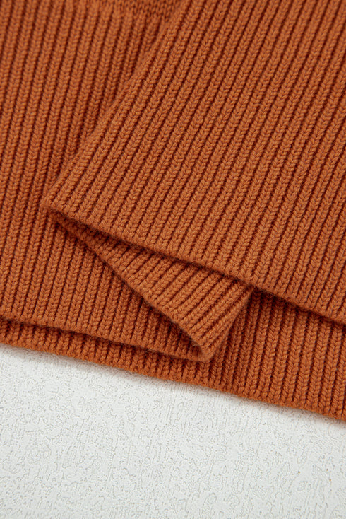 Relaxed Bishop Sleeve Ribbed Trim Knit Pullover Sweater