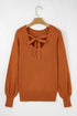 Relaxed Bishop Sleeve Ribbed Trim Knit Pullover Sweater