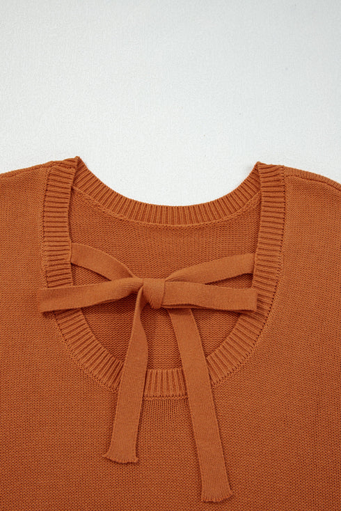 Relaxed Bishop Sleeve Ribbed Trim Knit Pullover Sweater